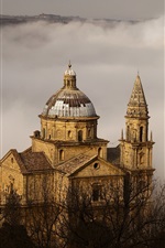 Preview iPhone wallpaper Montepulciano, Toscana, Italy, church, fog, trees