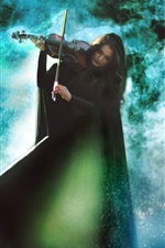 Girl play the violin, magical music, creative picture