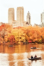 New York City, Manhattan, Central Park, autumn, boats, buildings