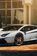 iPhone обои Lamborghini Aventador LP700-4 белый суперкар, дом, солнечные лучи