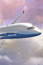 vôo do avião Boeing, céu, nuvens