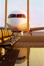 Preview iPhone wallpaper Airplane, airport, waiting room, benches, USA