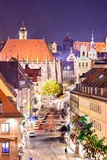 iPhone обои Германия, Нюрнберг, город, улица, дома, огни, ночь