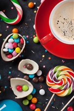 Preview iPhone wallpaper Candy pills, lollipops, coffee, colorful