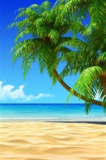 iPhone обои Пальмы, пляж, море, облака, тропик