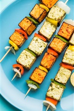 Preview iPhone wallpaper BBQ, skewers, kebab, blue plate