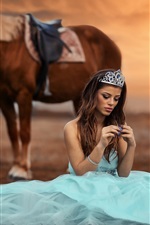 Preview iPhone wallpaper Princess, light blue skirt, horse, sun