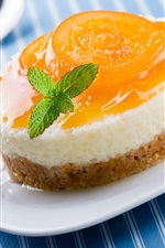 Preview iPhone wallpaper Sweet cake, dessert, apricot, plate, spoon