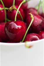 Preview iPhone wallpaper Red cherries, white bowl
