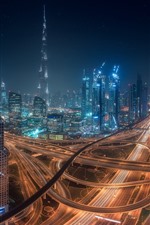 Preview iPhone wallpaper Beautiful Dubai, city night, skyscrapers, highways, lights