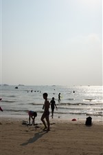 Praia, mar, água, pessoas, Huizhou, China