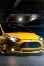Visualizar papel de parede do iPhone Vista frontal do carro amarelo de Ford, farol, luzes, estacionamento
