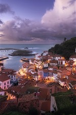 Preview iPhone wallpaper Cudillero, Spain, city, houses, dusk, lights, sea