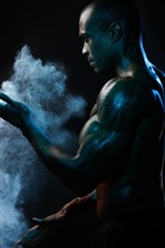 Preview iPhone wallpaper Man, muscle, smoke, black background