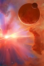 Preview iPhone wallpaper Beautiful universe, planets, sun, light ray, starry