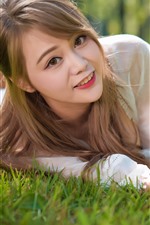 Preview iPhone wallpaper Beautiful Asian girl, smile, grass, freedom