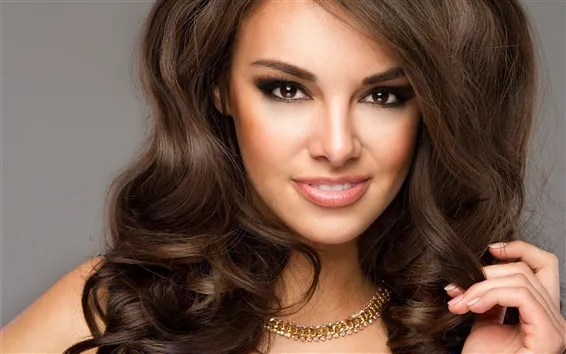 Wallpaper Smile girl, face, makeup, brown eyes, hair