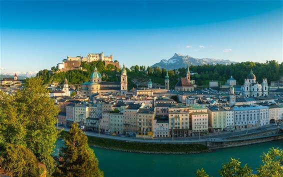 Wallpaper Salzburg, The Republic of Austria, river, houses