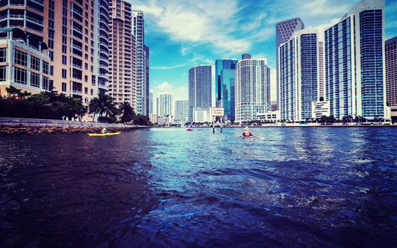 Wallpaper Miami, Florida, USA, skyscrapers, river, water, blue sky