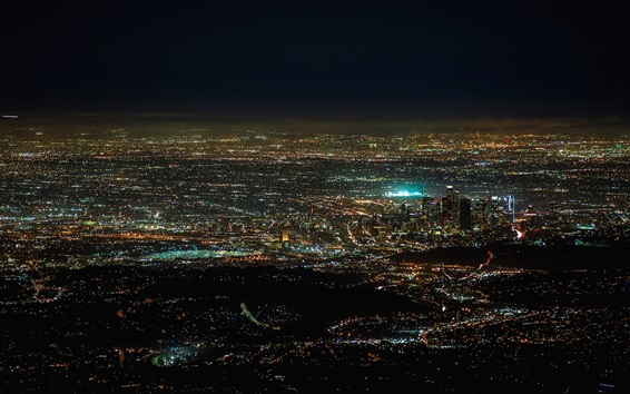 Wallpaper America, California, night city, lights, from top view