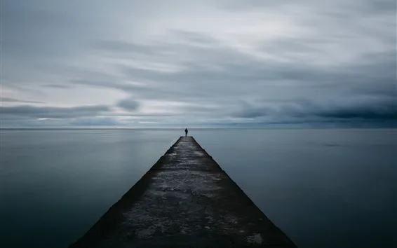 Fond d'écran Jetée, lac, homme