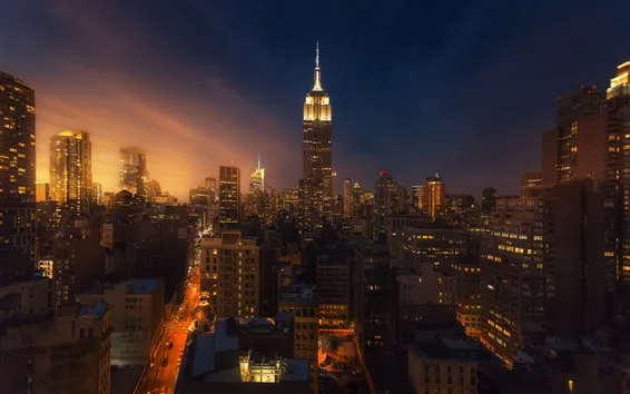 Fond d'écran New York, ville, nuit, gratte-ciel, lumières, USA