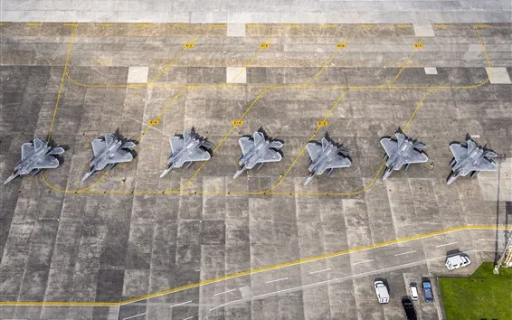 壁紙 F 22ラプター、空港、上面図