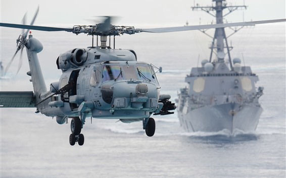 Wallpaper Seahawk helicopter, sea, ship