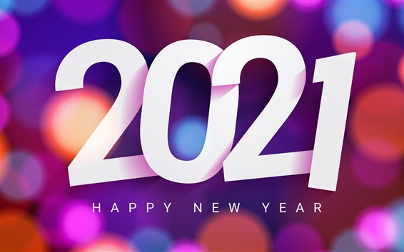 Papéis de Parede Feliz Ano Novo de 2021, fundo colorido com círculos de luz