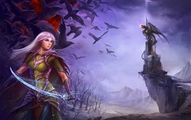 Preview wallpaper Purple hair fantasy girl holding sword