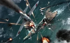 Preview wallpaper Warplanes and warships fierce fighting