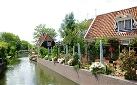 Aperçu fond d'écran Pays-Bas Abbekerk rivière maison