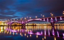Тайвань, Тайбэй, ночной город, мост огни, река, отражение