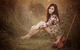 Preview wallpaper Asian girl, pose, look, violin, music