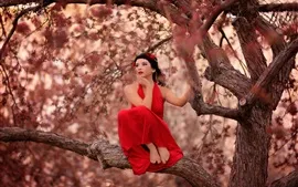 Red dress girl on the tree