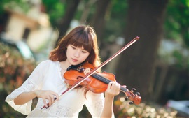 Preview wallpaper Asian girl, violin, music, sunlight
