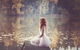 Preview wallpaper Lonely girl, white dress, lakeside