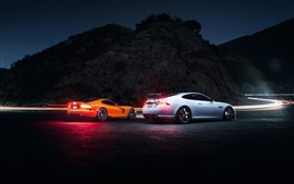 Preview wallpaper Dodge Viper, Jaguar XKR, supercar, night, road, light
