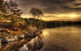 Preview wallpaper Sweden, lake, evening, trees