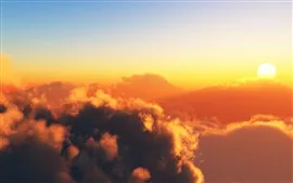Aperçu fond d'écran Chaud ciel, nuages, soleil, coucher de soleil