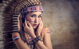 Preview wallpaper Saipan, makeup, cute girl, feathers, colorful