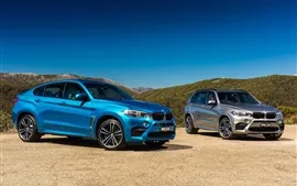 壁紙のプレビュー 2015 BMW X6 M、X5 M、青銀車
