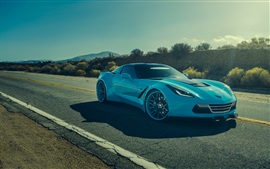 壁紙のプレビュー シボレーコルベットC7アカエイ青い車
