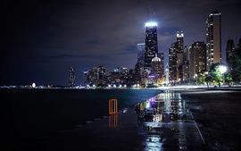 Preview wallpaper Chicago, Illinois, USA, city, night, skyscrapers, lights, river
