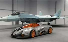 壁紙のプレビュー ランボルギーニがegoistaスーパーカーと戦闘機