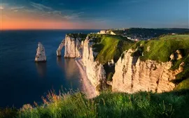 Aperçu fond d'écran Mer, canal, côte, falaise, matin, france