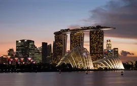 Aperçu fond d'écran Singapour, ville, nuit, gratte-ciel, bâtiments, promenade, lumières