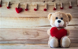 Preview wallpaper Teddy bear, love hearts, romantic, clothespin