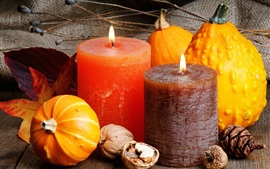 Preview wallpaper Candles, nuts, pumpkin, still life