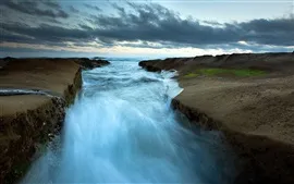 壁紙のプレビュー 海、川、川、雲、夕暮れ